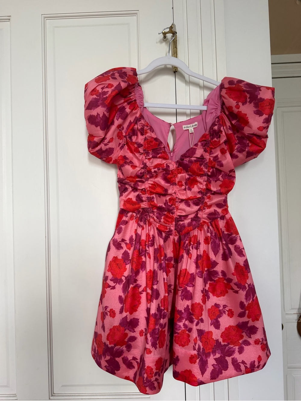 For Love & Lemons Pink Red Floral Mini Dress